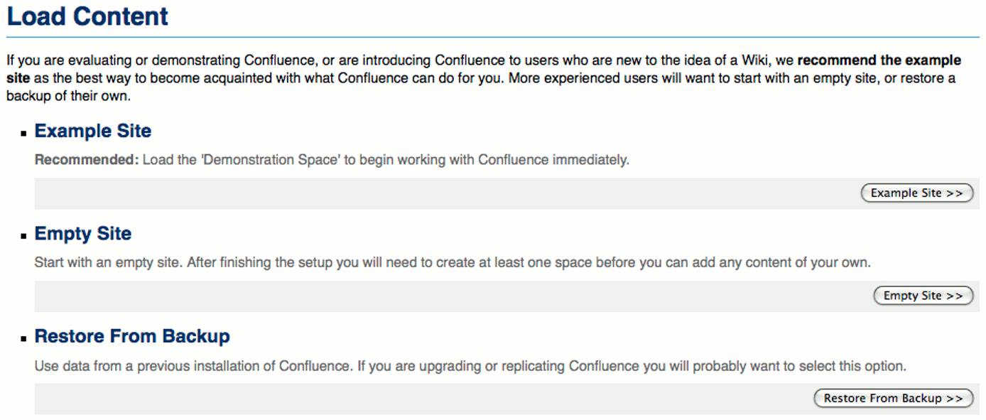 Confluence initial content selection. Confluence initial content selection.
