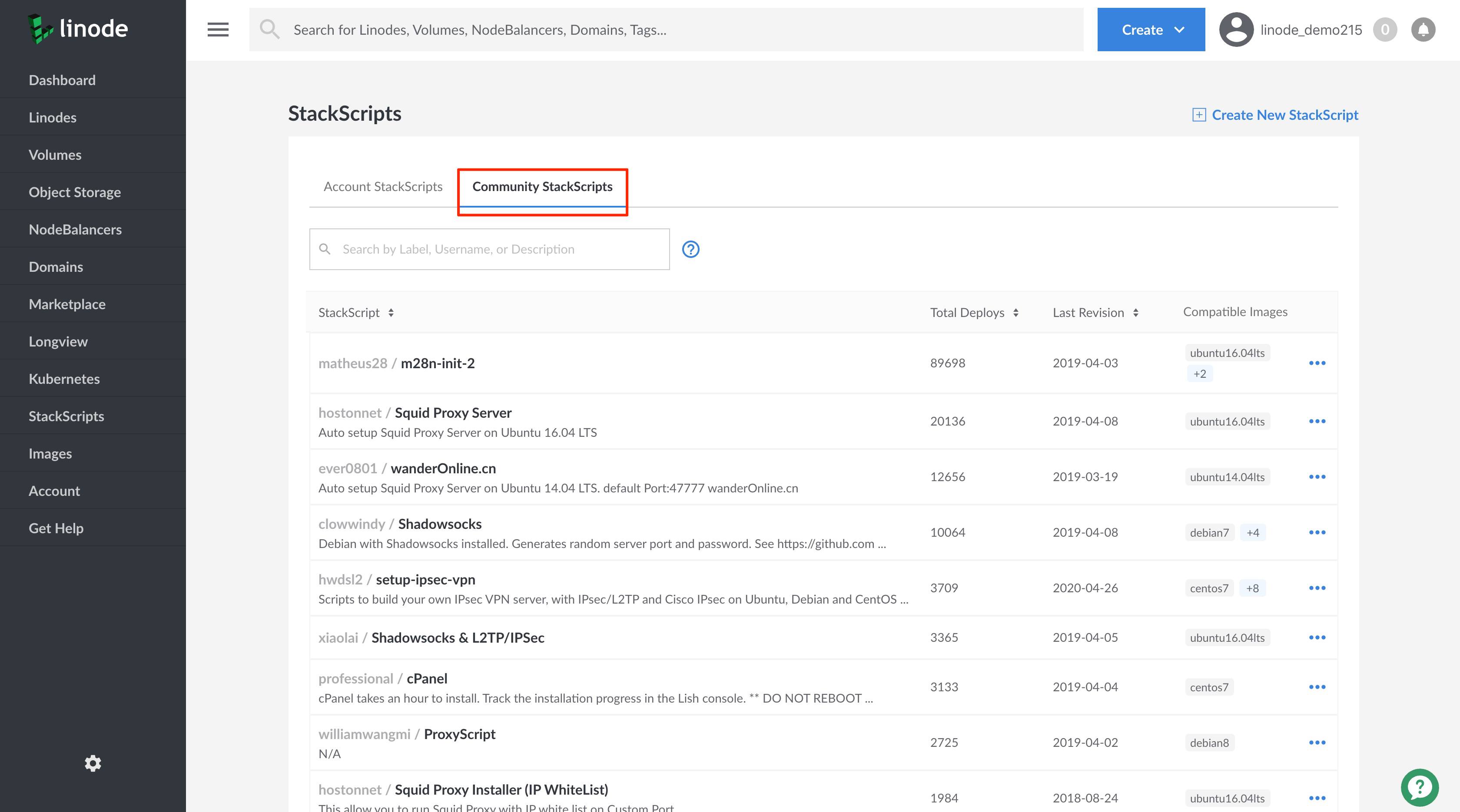 List all Community StackScripts. List all Community StackScripts.