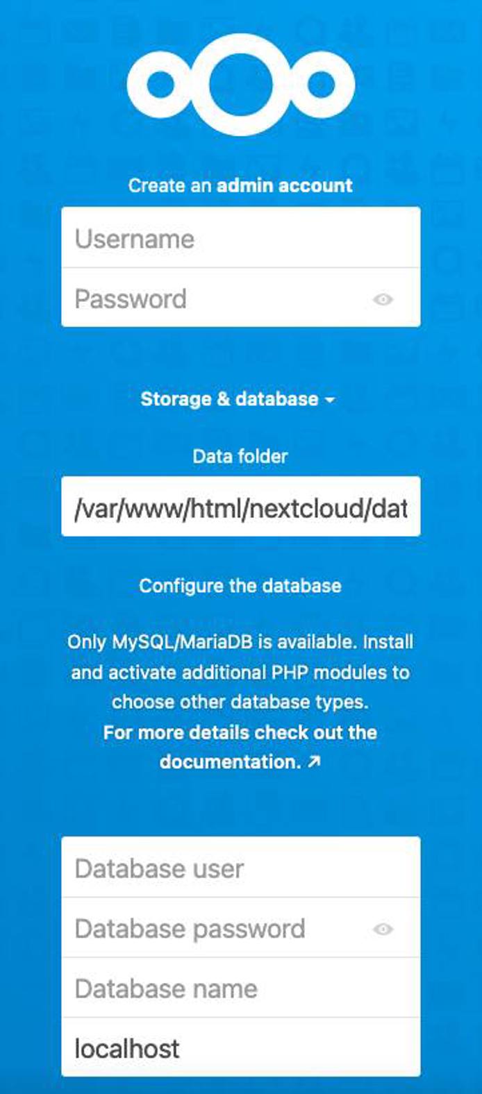 The Nextcloud Configuration Page The Nextcloud Configuration Page