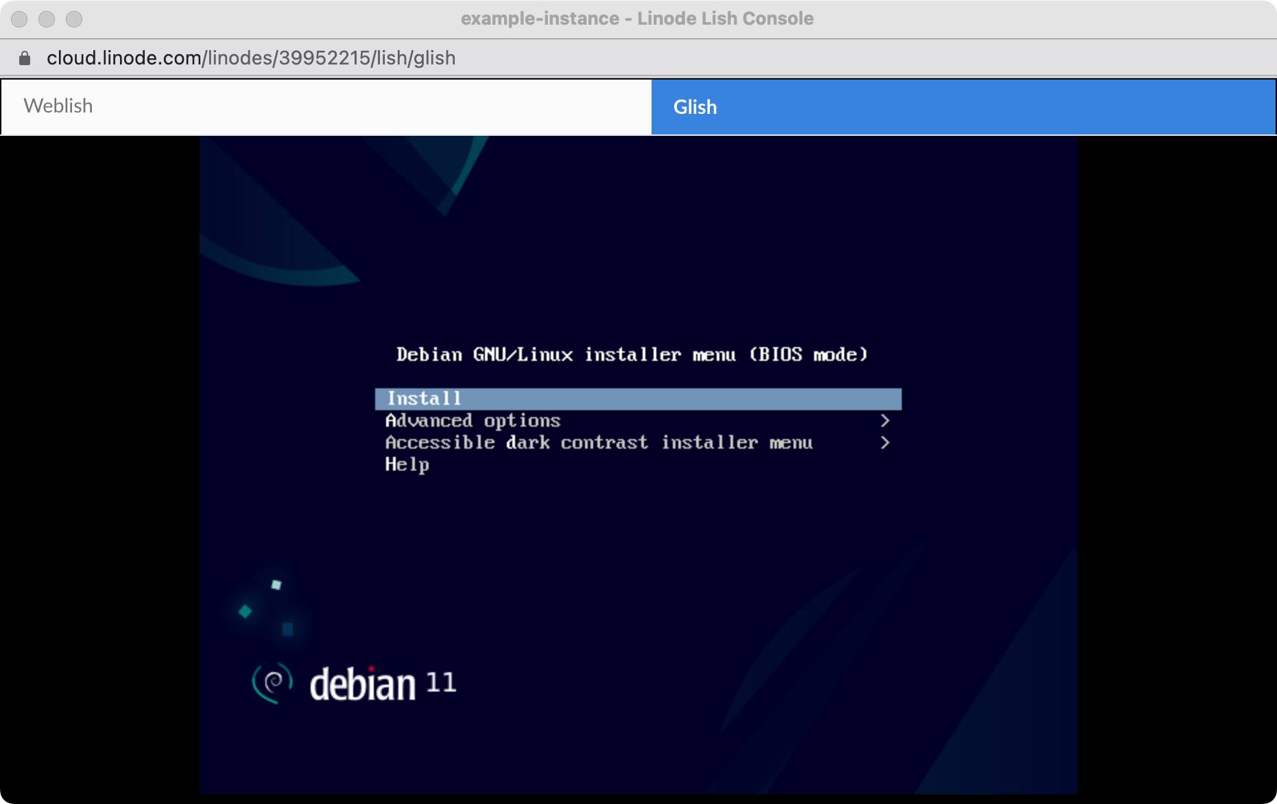Screenshot of Debian installer in Glish Screenshot of Debian installer in Glish
