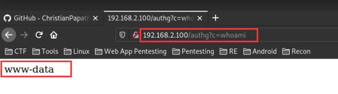 authg Apache module - whoami command injection in browser authg Apache module - whoami command injection in browser